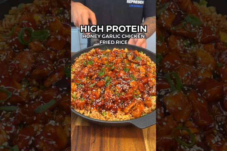 Healthy High Protein Honey Garlic Chicken Fried Rice #highprotein #mealprep #healthyrecipes #foodie