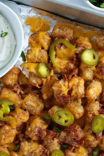 Tater tots with sour cream dip.