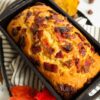 Maple Bacon Quick Bread with candied bacon