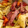 New England Corned Beef and Cabbage Boiled Dinner in a Dutch Oven