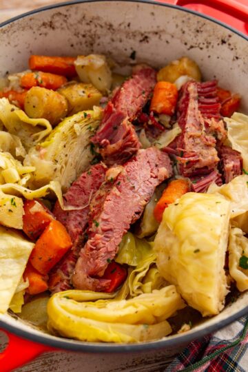 New England Corned Beef and Cabbage Boiled Dinner in a Dutch Oven