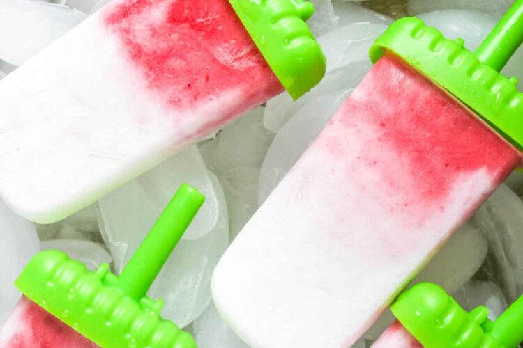 Close up shot Strawberry Coconut Ice Popsicles