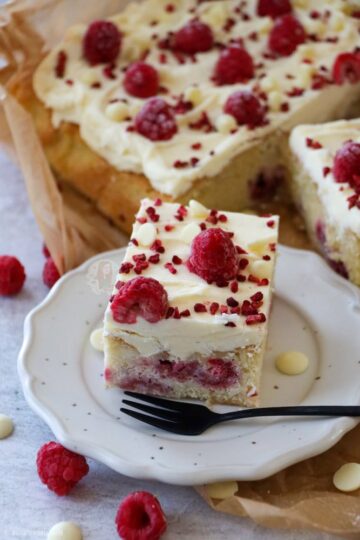 White Chocolate Raspberry Traybake - Jane's Patisserie