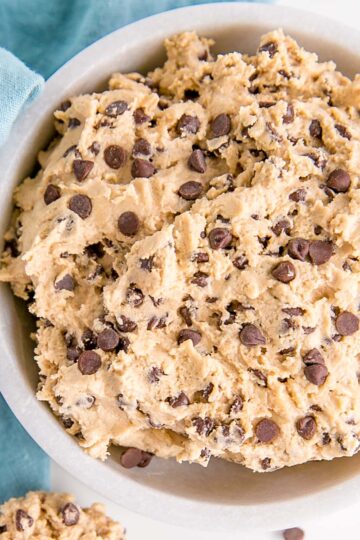 Edible cookie dough in a bowl.