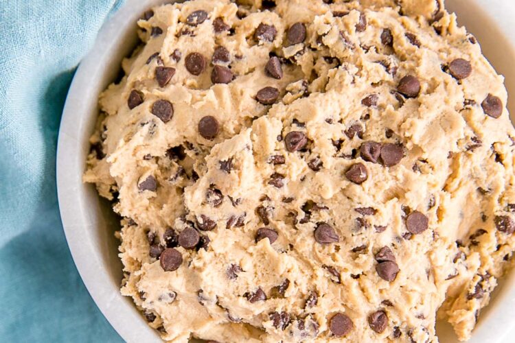 Edible cookie dough in a bowl.