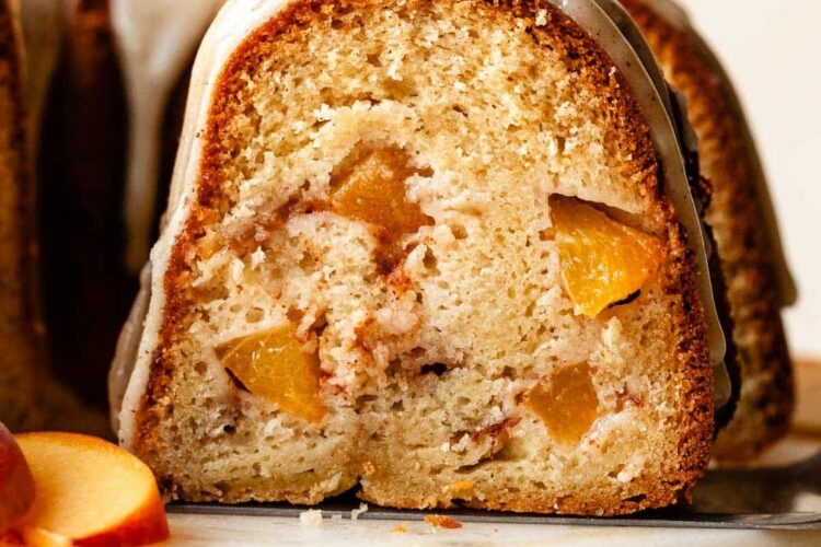 Peach Bundt Cake with Brown Butter Icing