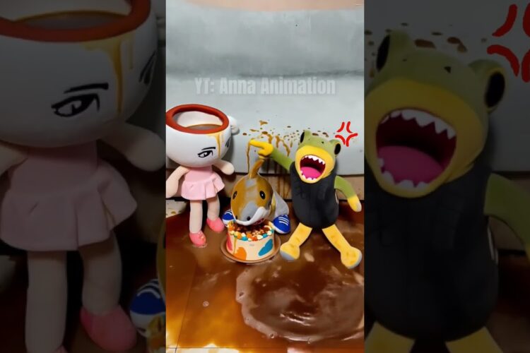 Coffee poured over birthday cake☕️🎂🦈🐸  #Plush #Italianbrainrot #Annaanimation