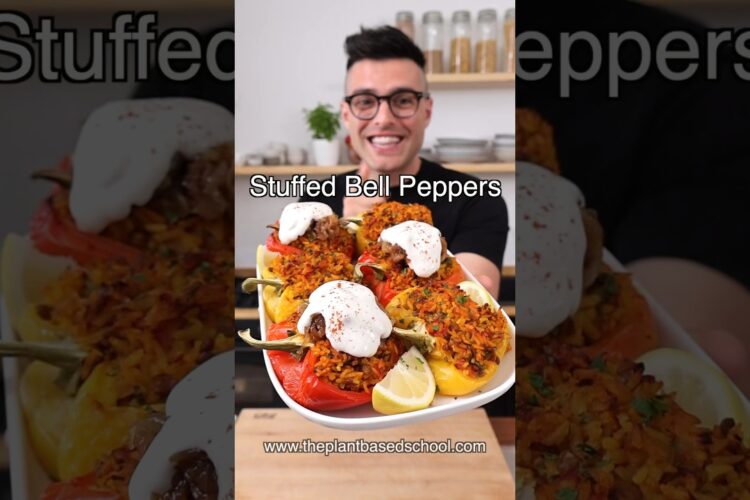 Stuffed Bell Peppers with rice and lentils (healthy dinner idea)