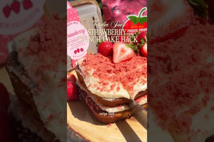 Trying a Trader Joe’s Strawberry Crunch Cake Recipe Hack 🍓🍰 #traderjoes #strawberry #cake