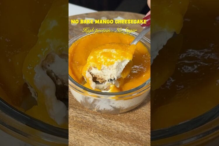 No bake mango cheesecake recipe- High protein & healthy #nobakecheesecake #mangorecipe @kraviings