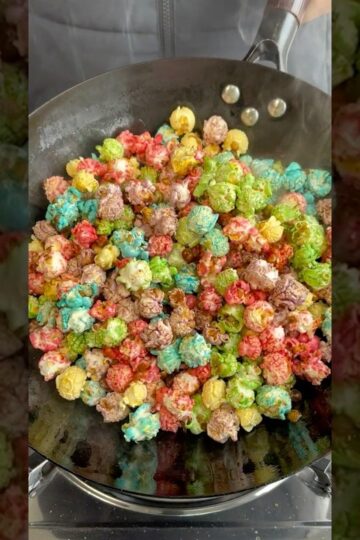 This is a bag of rainbow candy popcorn, it's beautifully made