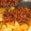 Just add ground beef to the potatoes! Simple dinner recipe!