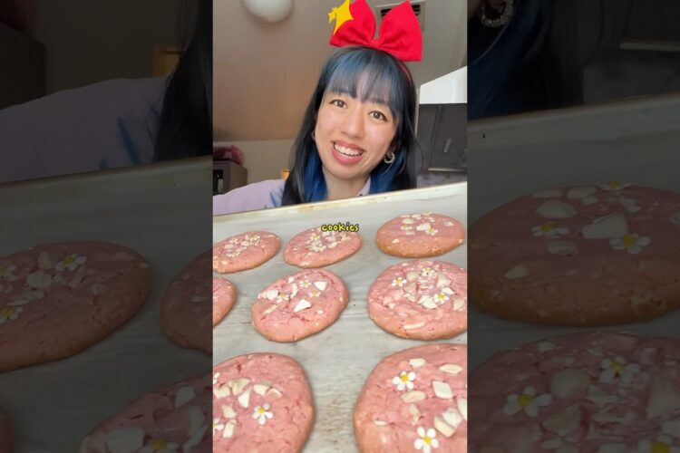 Strawberry cake mix cookies! Mix, scoop, bake. No mixer needed!