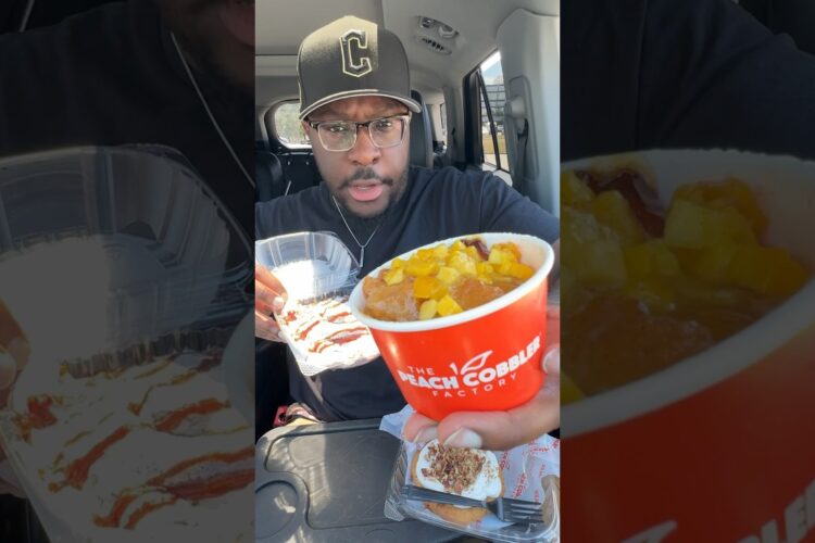 THE BEST Peach Cobbler?!? Peach Cobbler Factory #foodreview #snacks #new