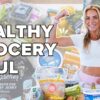 high protein GROCERY HAUL to lose weight | healthy meal ideas + free detox