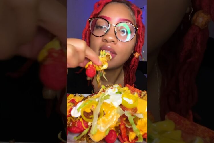 ASMR loaded flamin hot puffs nachos #mukbang #food #foodie #nachos #asmr #eating