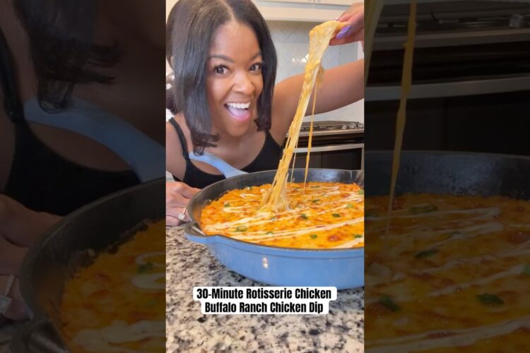 30-Minute Rotisserie Buffalo Ranch Chicken Dip #gamedaysnacks #superbowlfood #gamedayfood