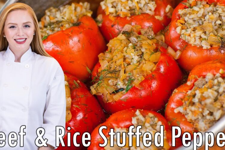 EASY Meat & Rice Stuffed Peppers!! The BEST Recipe! Extra Flavorful & Juicy!