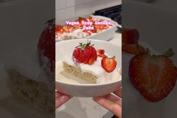 Vegan + Oil Free Tres Leches Cake!! #fyp #vegan #plantbased #treslechescake