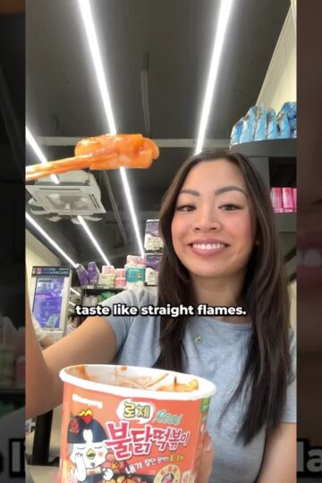 trying the buldak rosé tteokbokki (spicy rice cakes) at the korean convenience store! #shorts