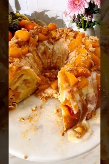 Peach Cobbler Pound Cake recipe on Grandbaby-Cakes.com. #thanksgivingfood #cakerecipe