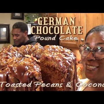 German Chocolate Pound Cake | Chocolate Glaze | Toasted Coconut & Pecans | #GlazeGirl💚
