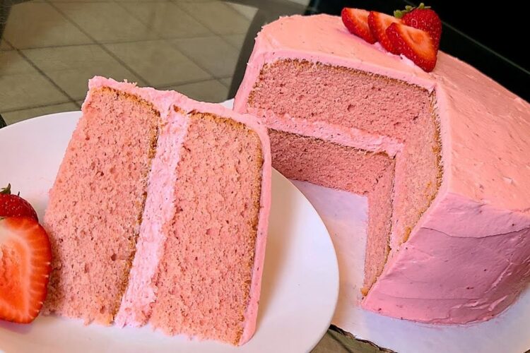 Strawberry Supreme Layer Cake from scratch | 2 layers of strawberry cake with a strawberry frosting