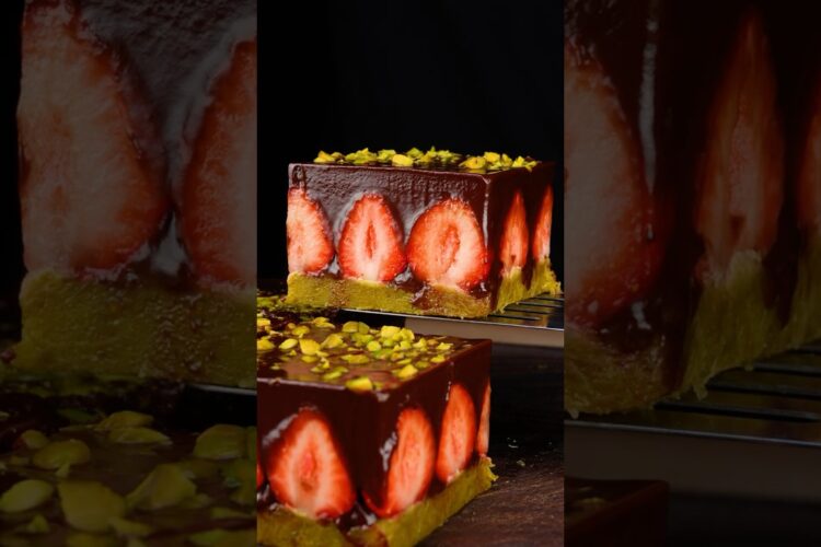 Dubai chocolate strawberry cake