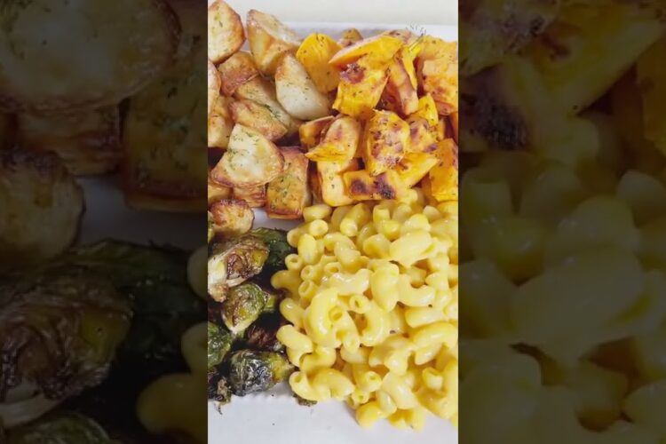 Four easy Thanksgiving side dishes: Mac & Cheese, Sweet Potatoes, Brussels Sprouts and Potatoes