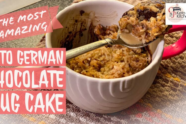 Keto German Chocolate Mug Cake #ketodesserts #ketomugcakes #lowcarbdesserts #easyketodesserts
