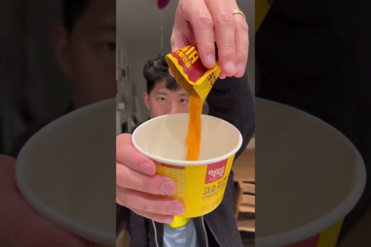 Eating Spicy Rice Cakes with Cheese at the Korean Convenience Store