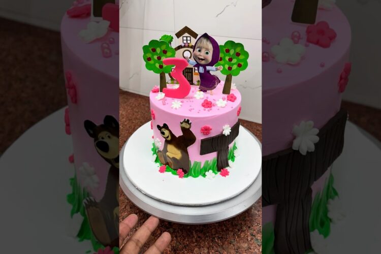 Masha and bear photos cake decorating #shortvideo #shorts #trending #mashaandbear #birthdaygirlcake
