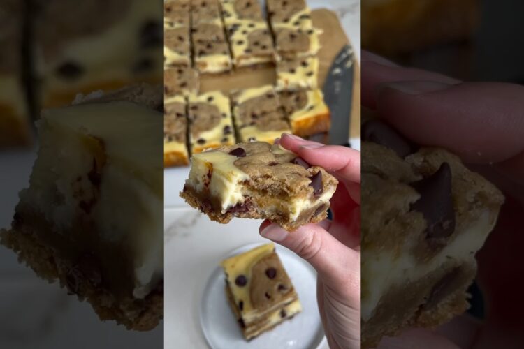 Chocolate Chip Cookie Cheesecake Bars 🍪 #recipe #chocolatechipcookies #cheesecake