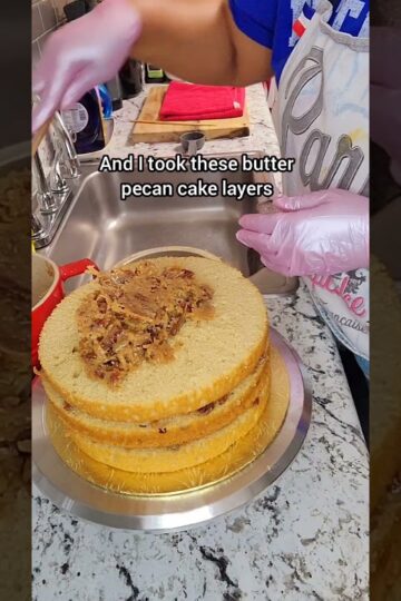 Brown Butter German Chocolate Butter Pecan Cake with a German Chocolate Ganache icing